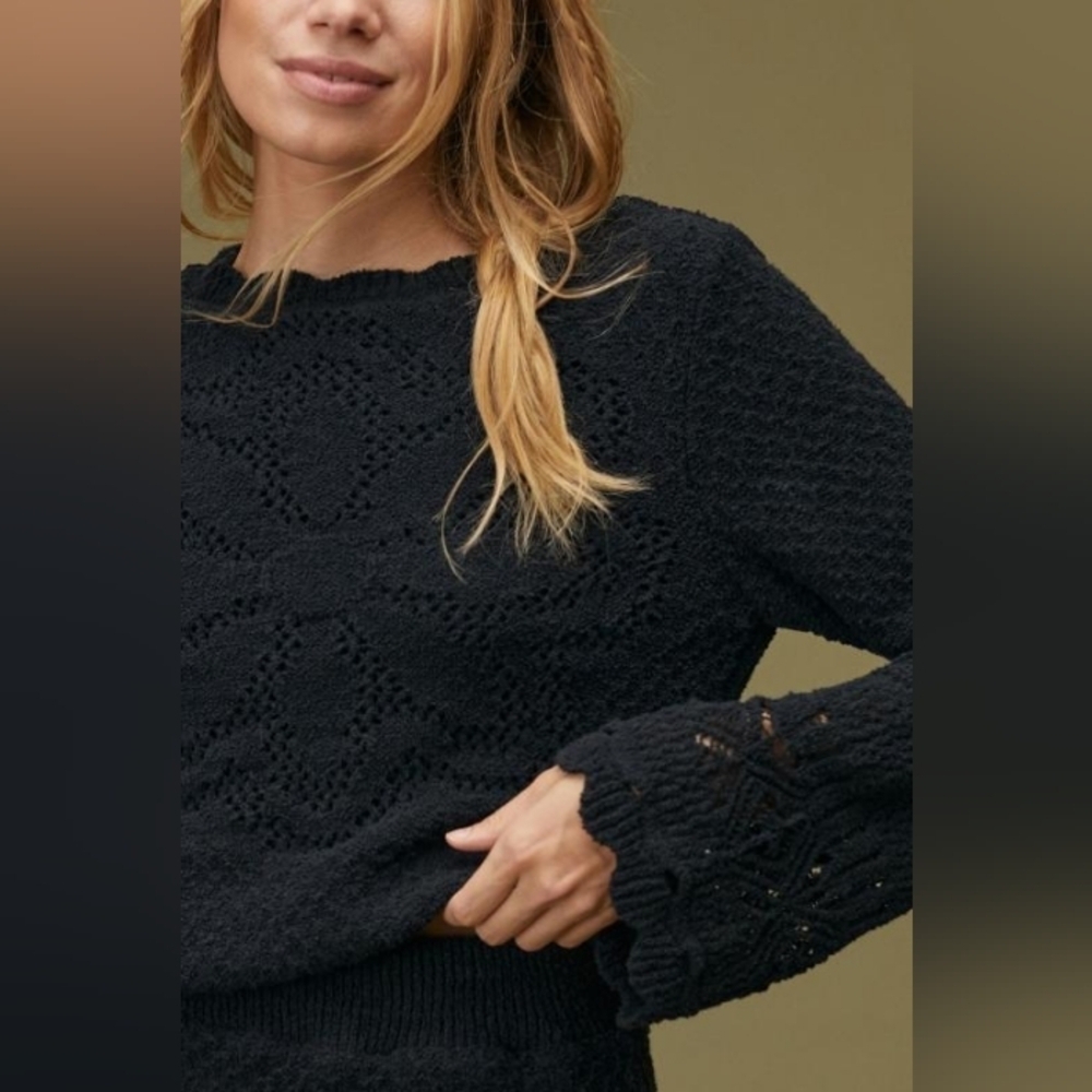 Anthropologie Black Knit Pointelle Sweater